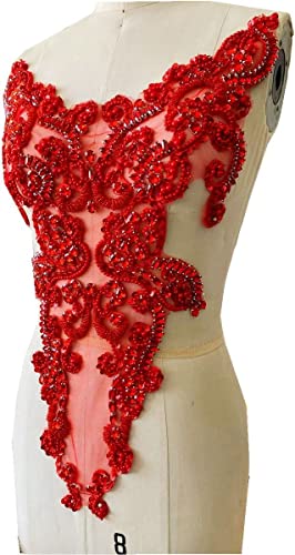 Handmade Rhinestones Lace Applique Sew On Beads Pearls Trimming Patches Accessories For Dress Clothing Skirt (Red) #TOP3