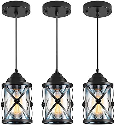 Pendant Lights - Black Light Ceiling Farmhouse Light Fixtures Hanging Light Pendant Lights Kitchen Island Lighting Glass Shade Adjustable Hanging Light Fixtures Chandeliers for Kitchen Room - E26