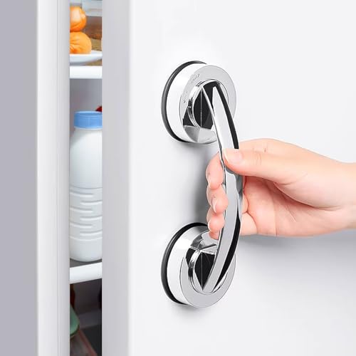 AVIKURA 2 Pack Suction Cup Door Handle for Glass Door Bathroom Mirror Cabinet Strong Vacuum Removable Suction Cup Door Grab Bar No Drilling Silver