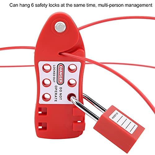 Image of Cable Lockout Hasp, Fish Shaped, Toolbox kit, for Lock Out Tag Out Stations, Red, Adjustable Cable Diameter 4mm /0.16in Length 2m /6.6ft