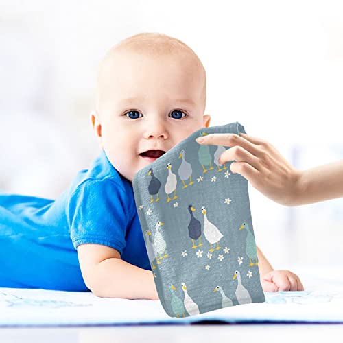 Image of Vvfelixl Baby Washcloths Cotton Funny Gooses Muslin Soft Face Towel for Newborn Infants, 11.8 X 11.8 Inch, 3 Pack Blue