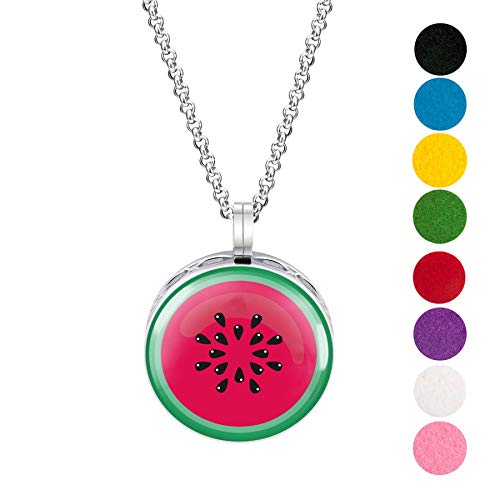 Wild Essentials Watermelon Enamel Finish Essential Oil Diffuser Necklace Gift Set - Includes Aromatherapy Pendant, 24  Stainless Steel Chain, 8 Color Refill Pads