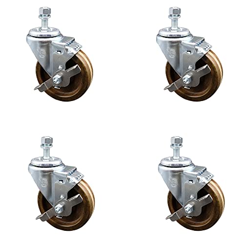 High Temperature Phenolic Swivel Threaded Stem Caster w/Roller Bearing Set of 4 w/4