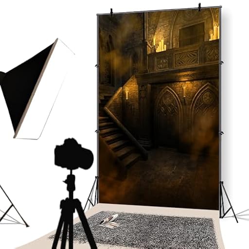 YongFoto 1,5x2,2m Castillo Medieval Telón de Fondo Sombrío Gótico Piedra Escalera Vela Mágica Medieval Ladrillo Interior Embrujada Foto de Fondo para la Fiesta de Halloween Accesorios de fotografía | Ya disponible en tu tienda friki favorita! En mundofriki.es!