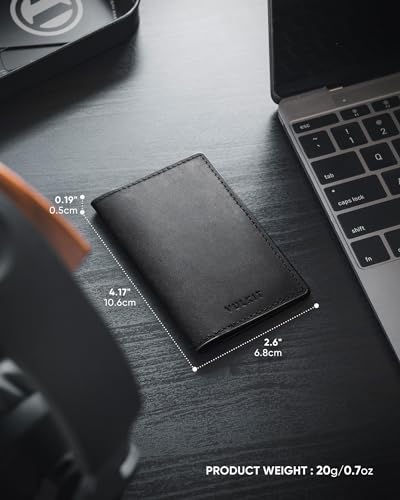 Image of VULKIT Genuine Leather Business Card Holder 2 Sided Slim Business Name Card Organizer for Men or Women, up to Hold 20 cards (Genuine Black)
