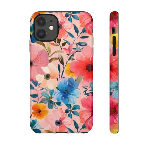 Coque iPhone 11 motif floral rigide rose avec protection brillante antichoc