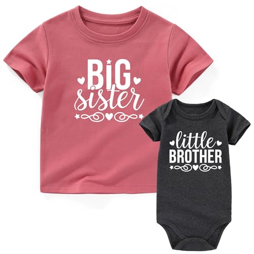 AIZFFZY Big sister little sister brother outfits matching toddler shirt lil Bro newborn outfit Baby Clothes Mauve Gray 2T - 3 Months