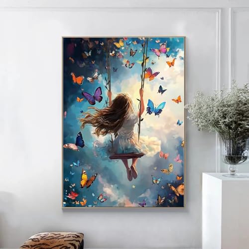 Affiches colorées fille aux papillons TONGYINLI toile 60x80 cm