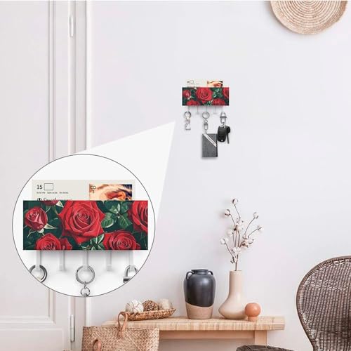 Llavero romántico Red Rose con 5 ganchos para pared de pasillo y decoración 5