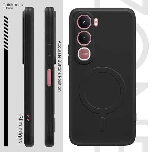 Image of Amazon Basics Back Cover for Vivo Y31 5G Soft Matte Silicone with Camera Protection | Mag-Safe Logo (Not Mag-Safe Compatible) | Shockproof Slim Fit Bumper Case (Black)
