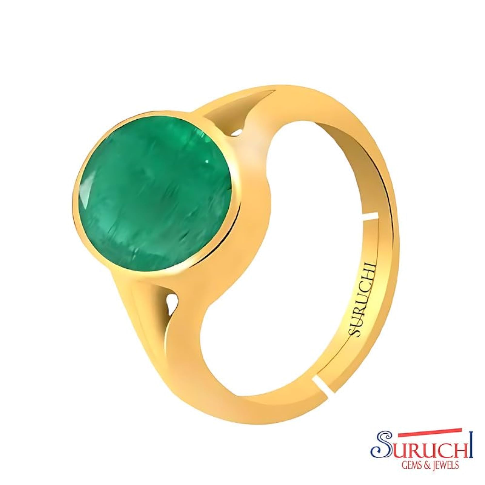 Women's 22K Gold Plated Emerald Adjustable Ring, Astrological Gemstone
