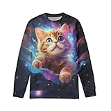 HUIACONG Cool Cat Boys Sport Outfits Fantasy Starry Kids Crewneck Sweatshirts Galaxy Space Children Running Clothes Trendy Girls Fall Sweaters 11-13 Years