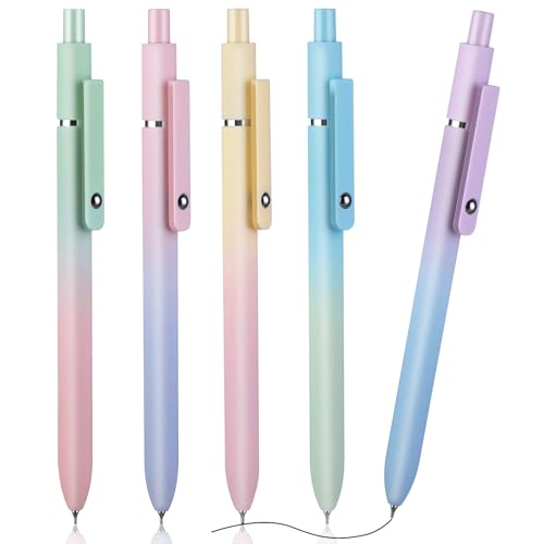 Amaxiu Aesthetic Gradient Ballpoint Pens, 5 Pcs 0.5mm Retractable Gel Ink Pens Cute Ball Point Pen Black Pastel Rollerball Pen for School Office Gift Supplies