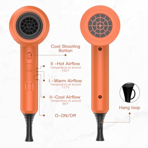 Image of Slopehill Professional Ionic Hair Dryer, Powerful 1800W Fast Drying Low Noise Blow Dryer with 2 Concentrator Nozzle 1 Diffuser Attachments for Home Salon Travel (Cosmic Orange)