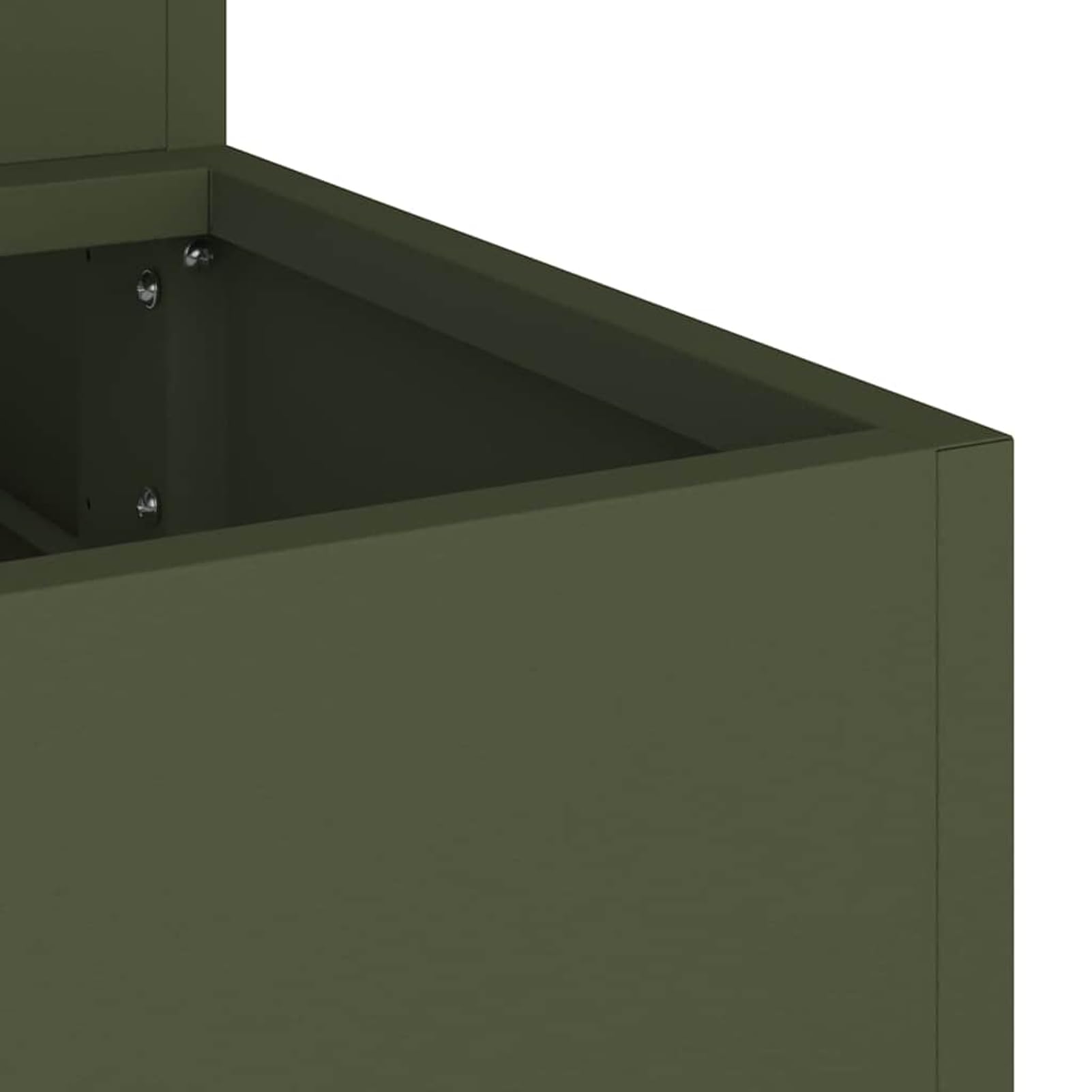 Metalowa skrzynka na rośliny do użytku na zewnątrz, oliwkowa zieleń, 90 x 90 x 35 cm, ze stali walcowanej na zimno – wytrzymały montaż na taras i do ogrodu