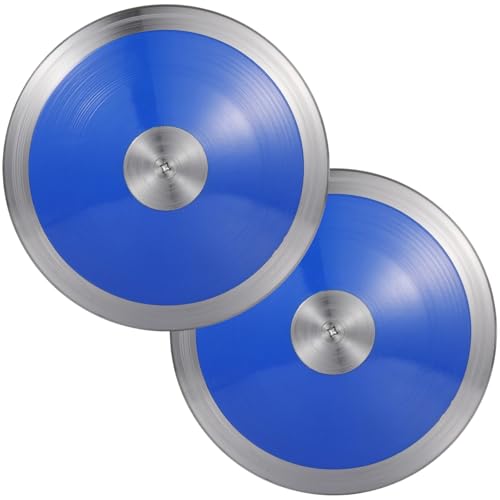 Tideme 2 Pcs 1.6 Kg Sports Training Discus Track and Field Discus for High School Boys Girls Reliable Nylon-Iron Built Easy-to-Grip Anti-Slip Polished Finish Sports Practice Discus (Blue)
