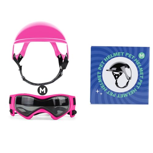 Ensemble lunettes chien et casque réglable rose avec sangles de maintien souples