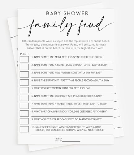 All Ewired Up 50 Baby Shower Family Feud (50-Cards) Fun Baby Shower Game Activity, Gender Neutral Boy or Girl, Minimalist Script