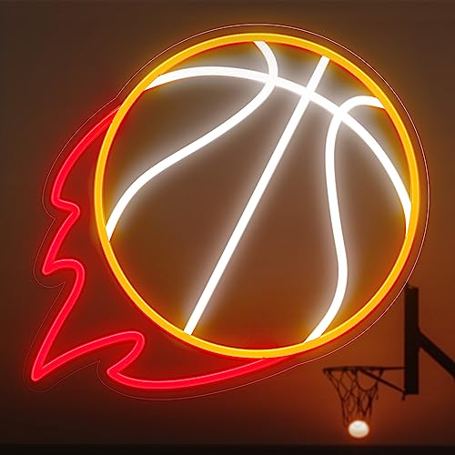 Image of Basketball Neon Sign, 12.6x11.6 Inch Basketball Led Neon Light, Dimmable LED Neon Signs for Wall Decor, Wall Decor Aesthetic, Sports Neon Signs for Room Bedroom Shop Decor, Gift for Christmas Birthday