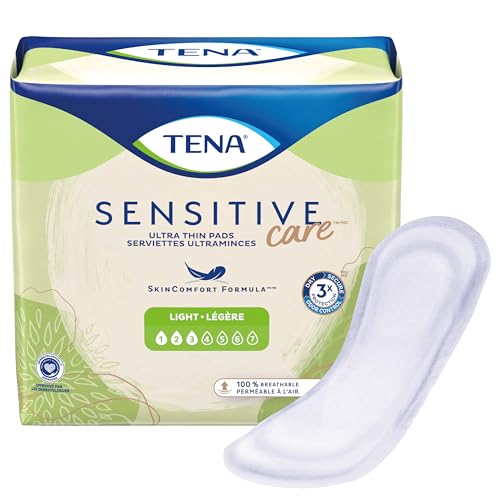 Tena Sensitive Care, Ultra Thin Pads, Light Absorbency, Regular Length, 30 Count (Pack of 6)
