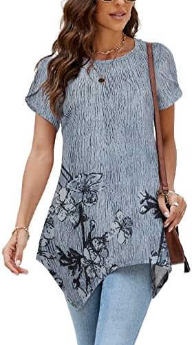Tanst Sky Women’s Tops Dressy Casual Petal Sleeve Asymmetrical Shirt Floral Summer Tunic Dress (M-3XL)