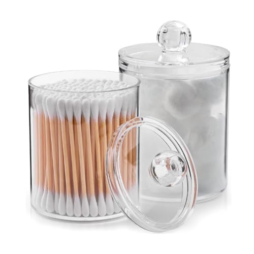 Kit 2 Porta Cotonetes Algodão em Acrílico Cristal Com Tampa Maquiagens Elásticos Multiuso Universal