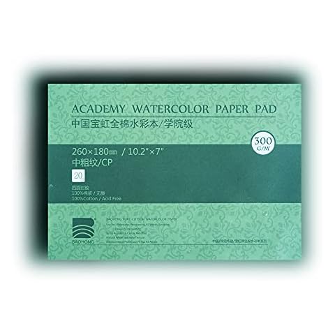 BAOHONG Academy Grade Watercolor Block, 100% Cotton, Acid-Free, 140LB/300GSM, Cold Press Textured, 20 Sheets per Block (Cold Press 7" X10.2“) Cover