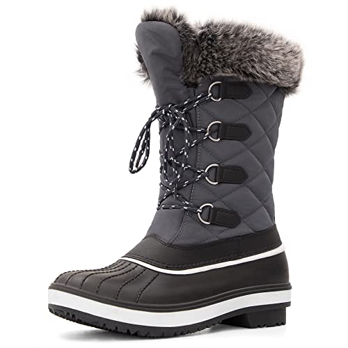 mysoft Women's Waterproof Winter Boots, Warm Insulated Snow Boots for Outdoor Gray 7