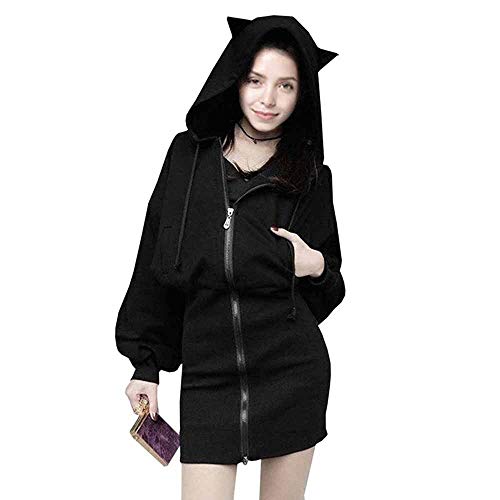 hellomiko Sudadera con Capucha de Estilo gótico Largo para Mujer, Orejas de...