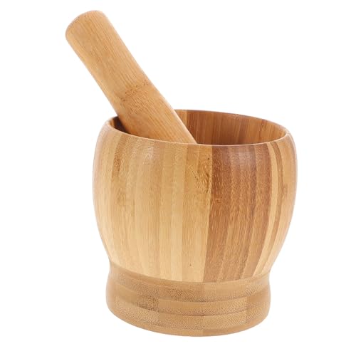 GRIRIW 1Set Manual Wooden Garlic Crush Pot Set Splicing Garlic Masher Kit for Grinding Spices and Medications Kitchen Tool for Home Use