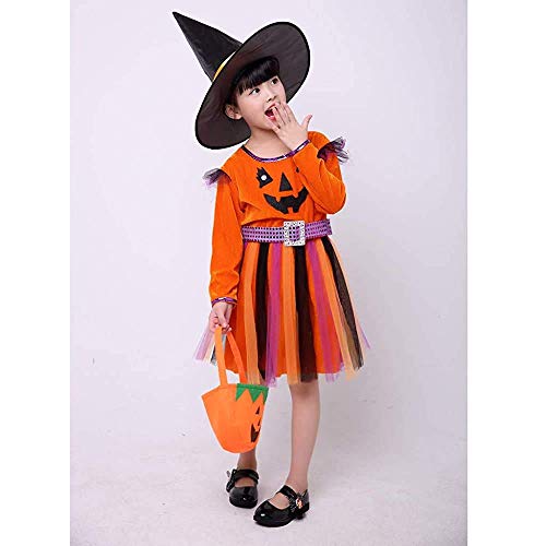 Image of Kaku Fancy Dresses Polyester Halloween Pumpkin Dress With Hat And Candy Basket Halloween Costume For Girls - Orange, 3-4 Years
