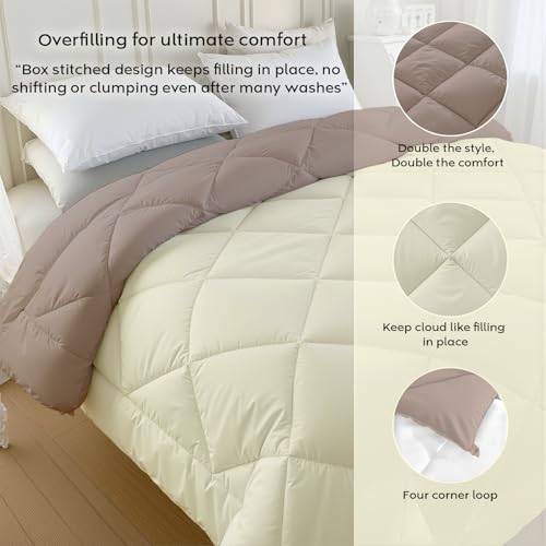 Image of AYKA Reversible AC Comforter 150 GSM Lightweight Microfiber Summer Blanket for Single Bed (60x90 Inches) | Soft Cooling Quilt, Breathable All Season Duvet for AC Room | Taupe & Cream