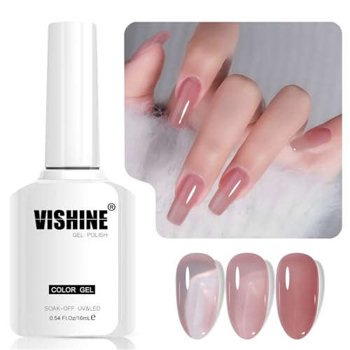 Vishine Nude Rose Jelly Gel Nail Polish, 16ml Sheer Translucent Netural Soak Off Gel Polish, UV LED Lamp Cure for Nail Art DIY at Home, L288 Mousse Rose