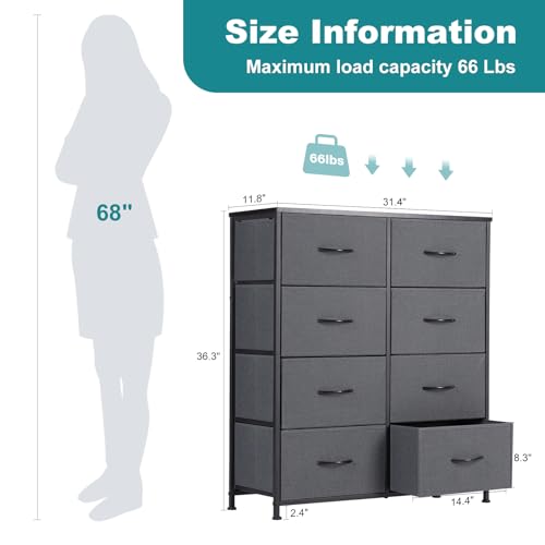 Image of OLIXIS 8 Drawer Storage Dresser with Wood Top - Wide Fabric Chest Organizer for Bedroom, Closet, Living Room,Tower Cabinet, TV Stand, Hallway Entryway Furniture,Grey
