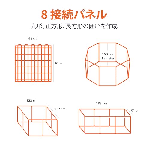 Amazonベーシック(Amazon Basics) ペットサークル ペットフェンス 犬用 折りたたみ可能 金属製 パネル8枚 150 x 150 x 61cm 八角形 ブラック の商品画像 2