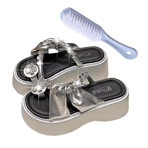 CLSQLXYJZC Women Bunion Corrector, Women's Clip Toe Ring Rhinestone PU Breathable Platform Bunion Sandals, Orthotic Comfortable Split-Toe, for Plantar Fasciitis Feet Heel Correction