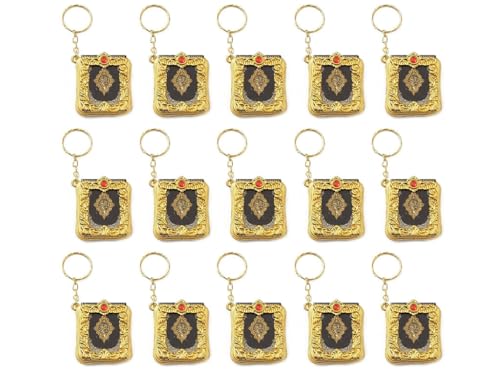 Anlising 15PCS Mini Quran Keychain, Mini Quran Book Key Chain, Muslim Keychain, Islamic Hanging Key-Ring, Muslim Jewelry Key Accessories, for Souvenir Gifts Bag Purse Handbag Ornament (Gold)