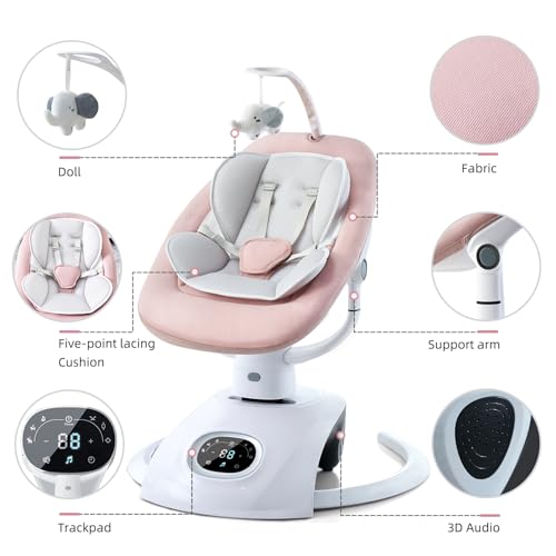 Image of VaVaSoo Electric Baby Swing for Infants 6 Motion Automatic Baby Swings Newborn Baby Rockers and Bouncers for Baby Girl & Boy with Remote Control, 5 Speed, 13 Melodies (Pink)