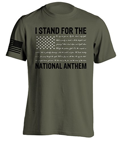 Bang Bang Apparel Men's I Stand for The National Anthem T-Shirt with Anthem Written As The Stripes (X-Large, Military Green)
