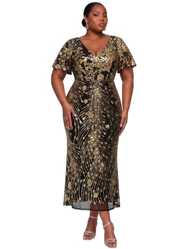 Image of Ever-Pretty Plus Women's Sequin Maxi Plus Size Formal Mother of Bride Dress