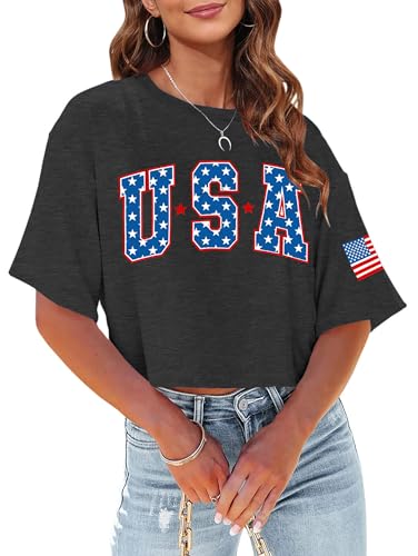 T-shirt commémoratif pour filles et haut court drapeau américain hohololo