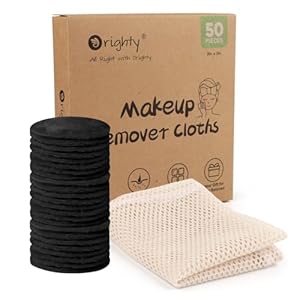 Orighty Microfiber Makeup Remover Pads 50 Count, Makeup Remover Cloths with Laundry Bag, Remove Makeup Just with Water, Reusable Face Pads for All Skin Types, Makeup Wipes for Facial Cleansing (Black)