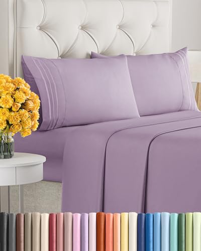 Image of King Size 4 Piece Sheet Set - Ultra Soft & Cooling Sheets - Lilac | Fits 8 Inch to 16 inch Mattress, Wrinkle Free & Fade Resistant with Deep Pockets, Breathable, Comfy Hotel Luxury Bedding