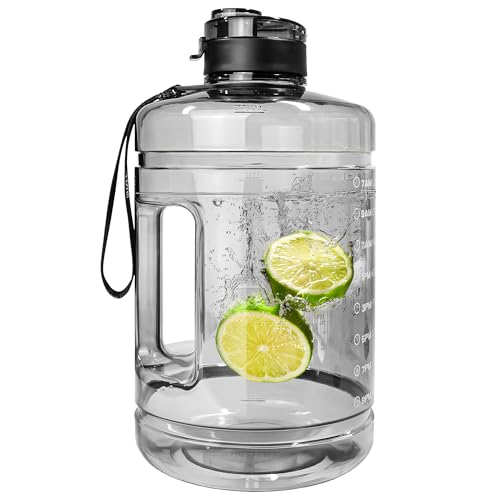 QD.SUZEE 1 Gallon Water Bottle, Water Jug with Motivational Time Marker & Strap & Handle,Large-Capacity leakproof water bottles for Travel Sport Gym Outdoor（Clear