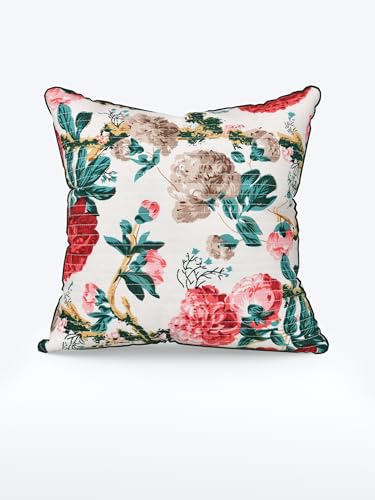 Image of Pure Cotton Quilted Cushion Cover 16x16 Inch | Anokhi Print Decorative Throw Pillow Cover | Soft Cotton Sofa Cushion Cover with Hidden Zipper | Living Room Bedroom Home Decor