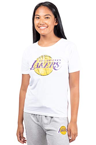Ultra Game NBA Official Women's Soft Vintage Distressed Graphics T-Shirt, Los Angeles Lakers, White, Small