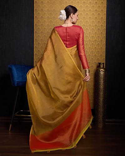 Image of SWORNOF Women's Linen Cotton Silk Saree with Unstitched Blouse Piece | Saree for Women | Saree with Blouse Piece | Soft and Skin Friendly