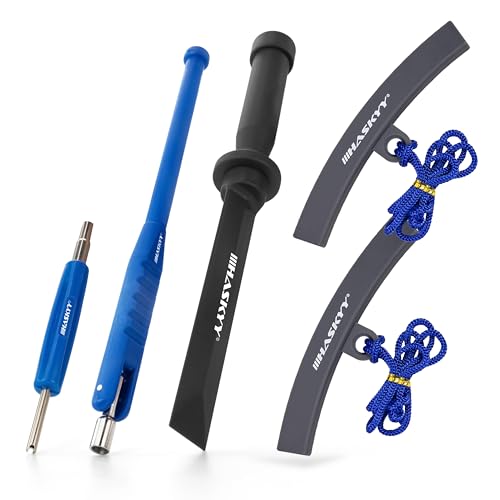 HASKYY Kit d’Outils et Accessoires pour Montage de Pneu (masselotte, grattoir, décapant, démonte-obus, Tire-Valve, Pince pour Masses), Bleu