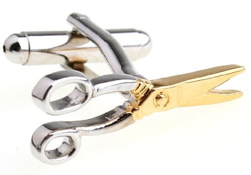 MRCUFF Presentation Gift Box Scissors 2 Tone Barber Pair Cufflinks & Polishing Cloth