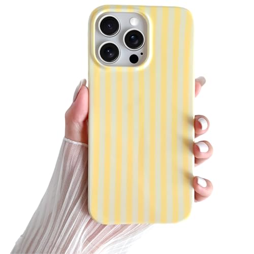 SmoBea Kompatibel mit iPhone 16 Pro Hülle Süßes Striped Handyhülle Weiches TPU Schlanke Stoßfeste Telefonabdeckung für Frauen und Mädchen Schön und Stilvoll Gelb
